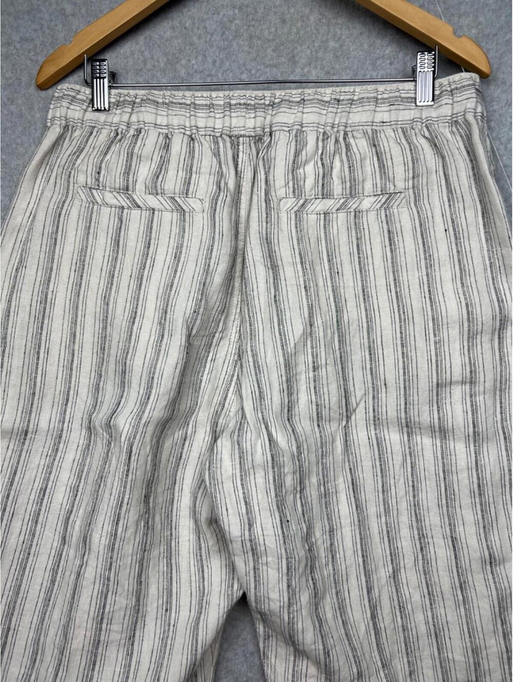 Tahari Linen Coastal Strip Pull On Pants Womens L Beach Minimalist Neutral - Picture 6 of 10